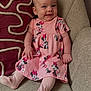 Annabelle joined the competition — help win amazing prizes! baby, infant, smiling, pink_dress, minnie_mouse, couch, pillow, happy, child, cute, indoors, toddler, sitting, plush, face, person, apparel, textile, comfort, relaxation