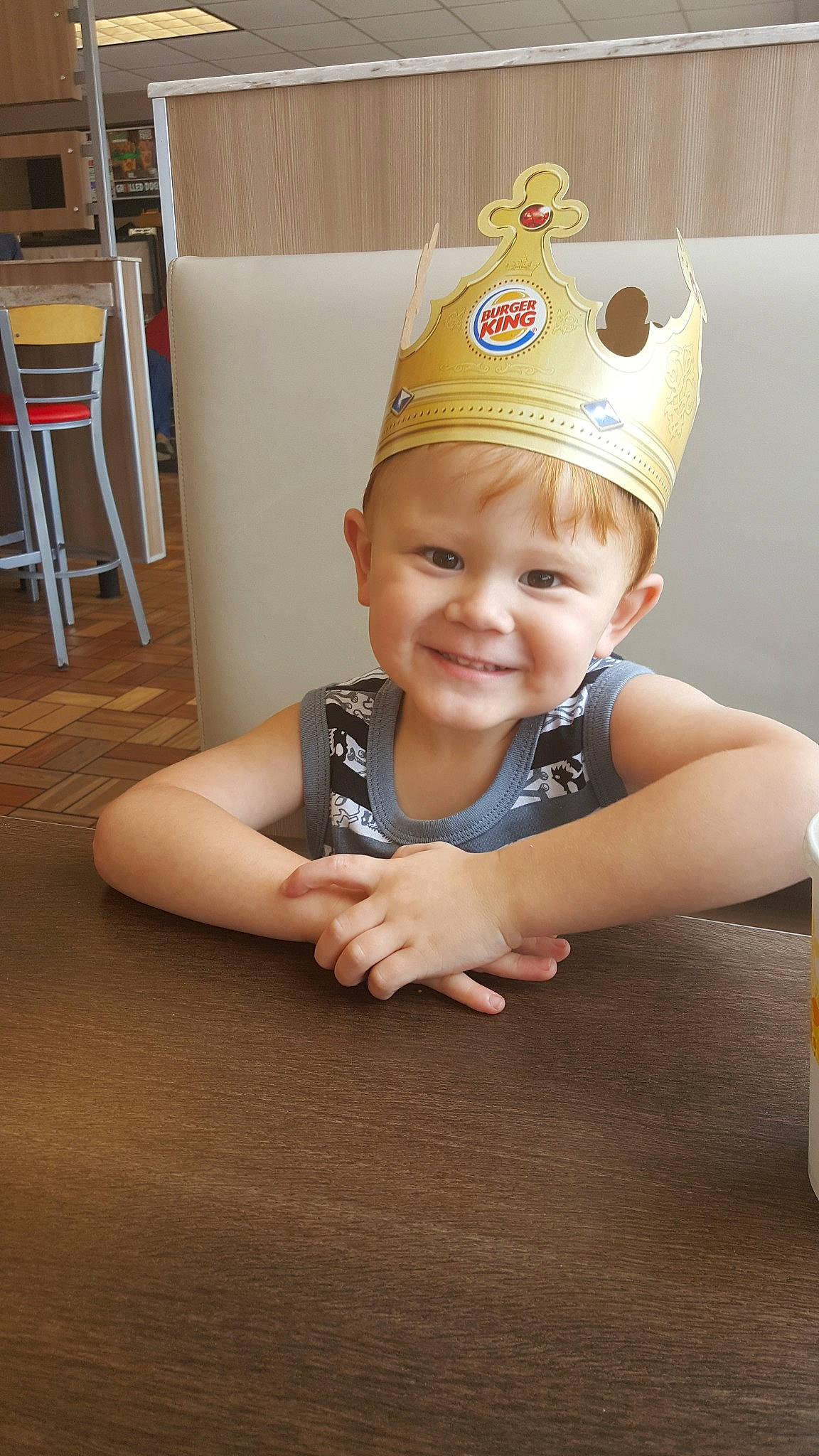 Brendon is registered to the contest to win money with this photo: baby, cap, child, headgear, joy, person, toddler