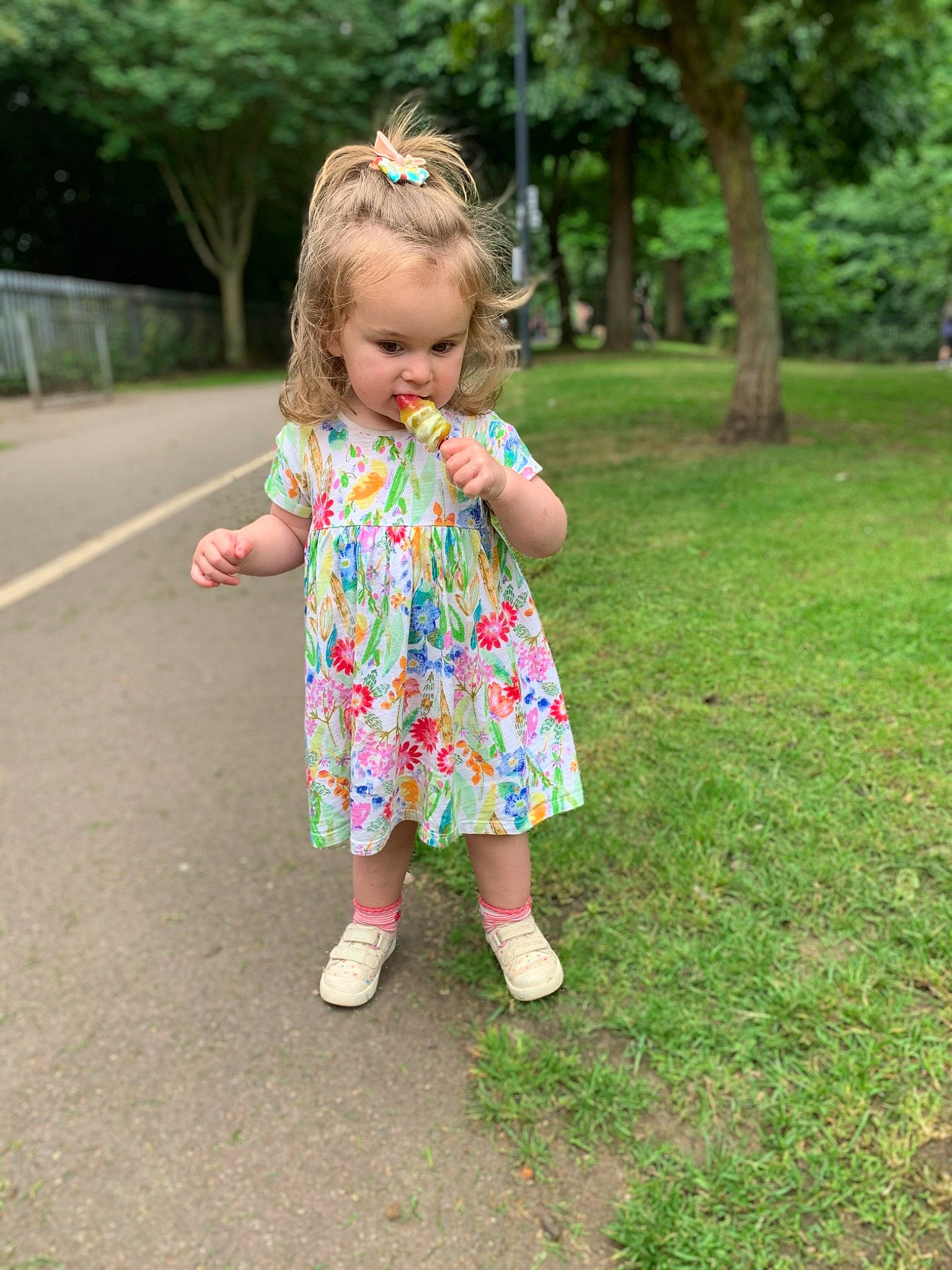 Ava-mae is registered to the contest to win money with this photo: child, dress, grass, pattern, person, play, summer, toddler