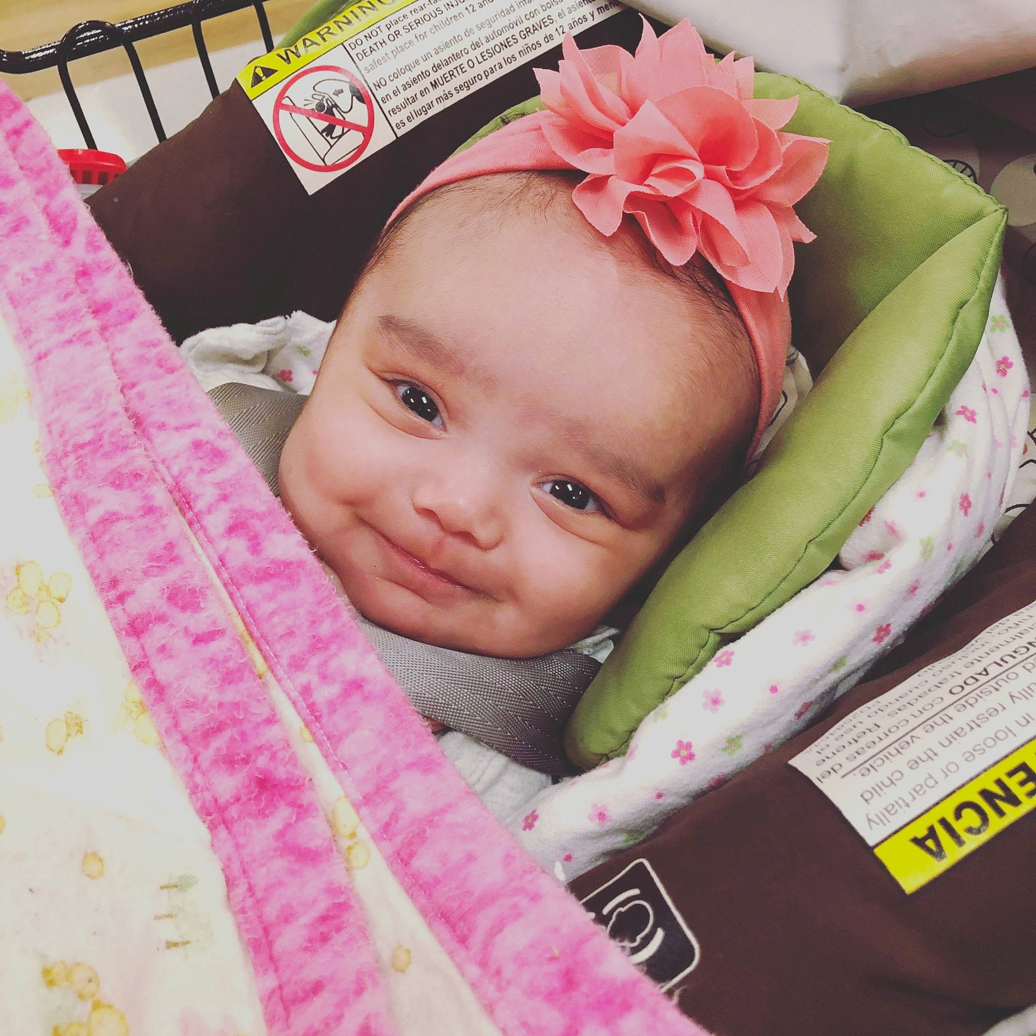 Azalia joined the competition — help win amazing prizes! baby, baby_products, baby_toddler_clothing, craft, hair_accessory, headband, headpiece, linens, magenta, nose, pattern, peach, person, petal, pink, quilt, textile