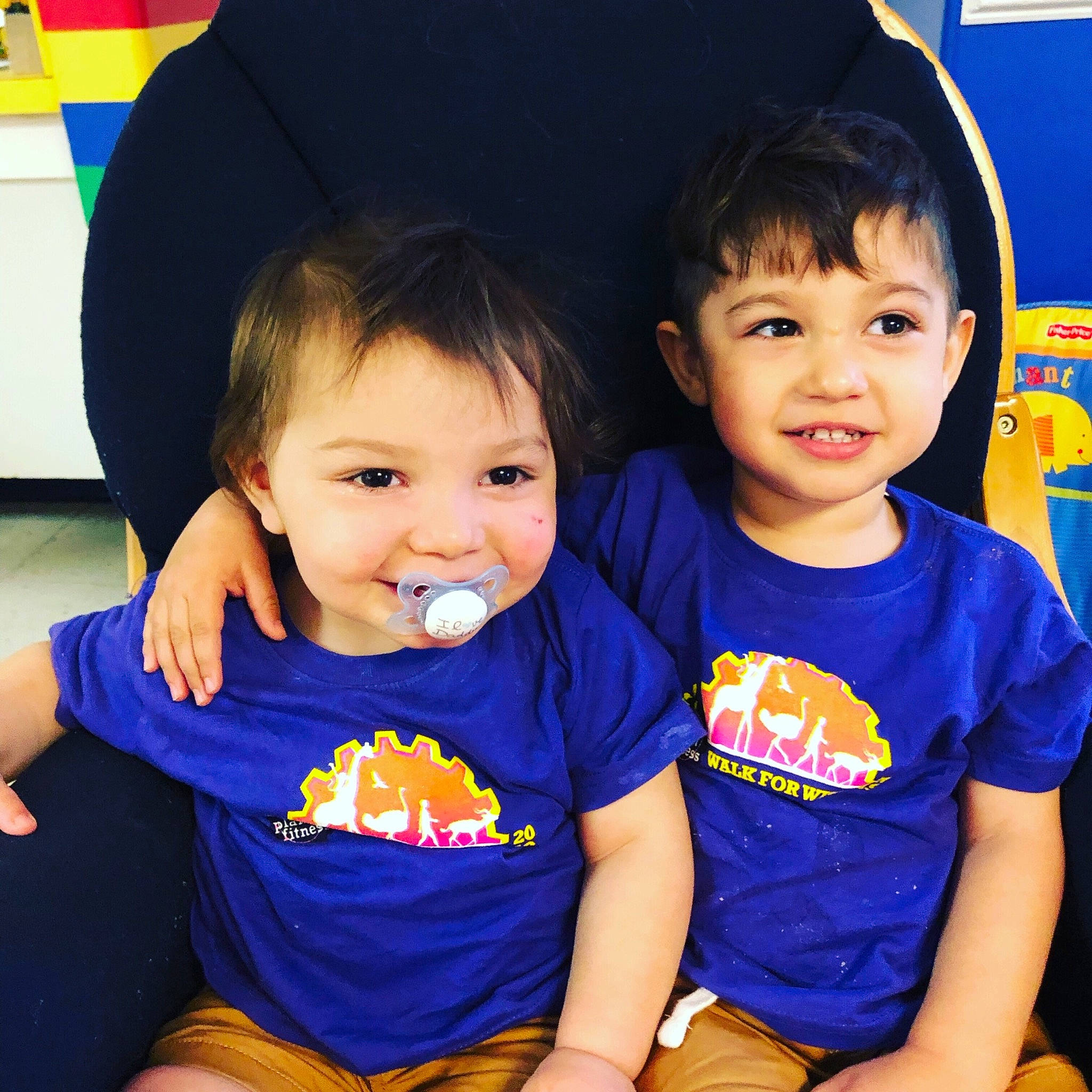 Stephen joined the competition — help win amazing prizes! blue, child, fun, happy, joy, person, play, sharing, sibling, smile, toddler