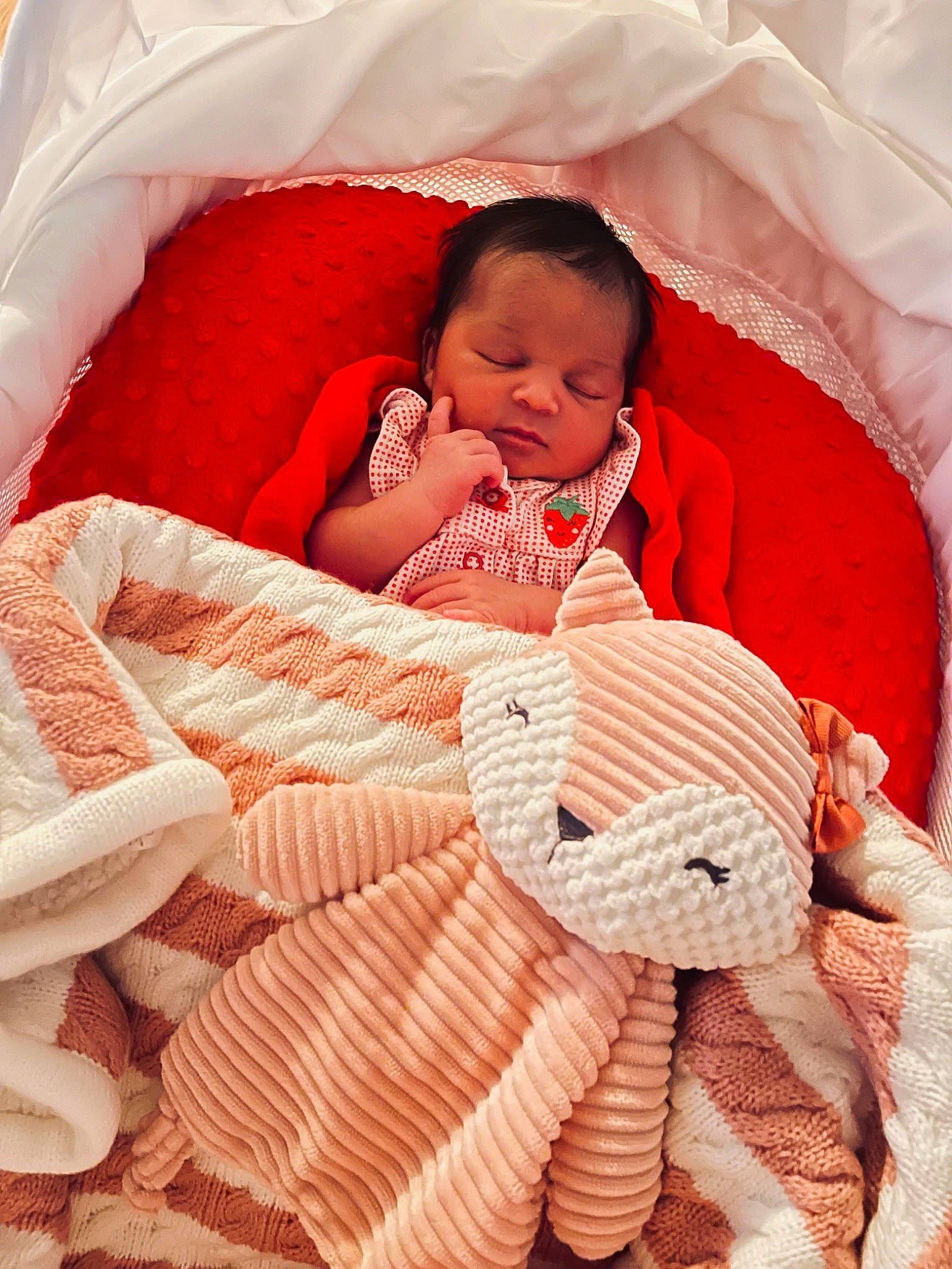 Kyndall is registered to the contest to win money with this photo: baby, baby_products, baby_sleeping, baby_toddler_clothing, bedding, bedtime, child, comfort, event, flesh, hand, human, leg, linens, peach, person, room, skin, textile, thumb