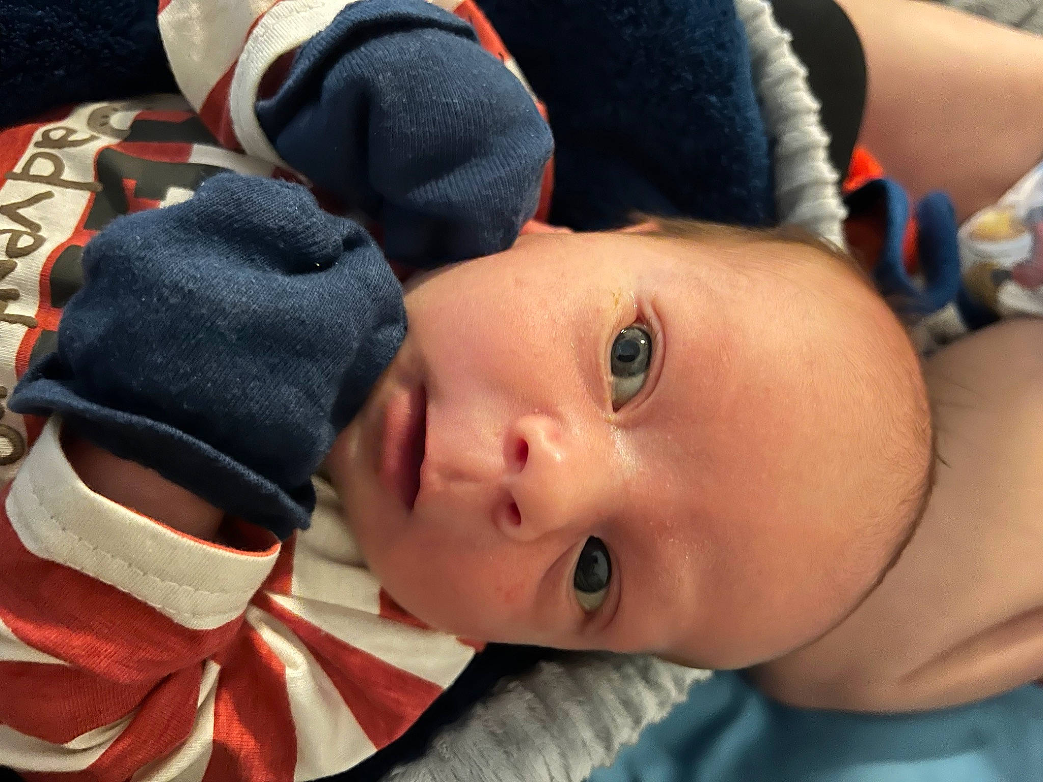 Waylon joined the competition — help win amazing prizes! baby, baby_toddler_clothing, cap, carmine, cheek, child, comfort, costume_hat, eyelash, fashion_accessory, happy, hat, lip, mammal, nose, pattern, person, portrait_photography, skin, toddler