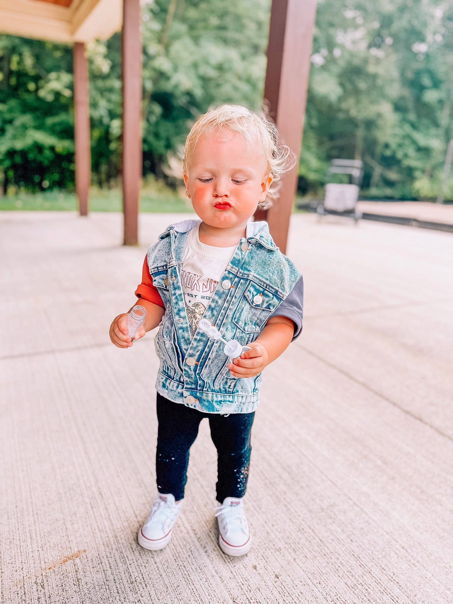 Kyren joined the competition — help win amazing prizes! baby, baby_toddler_clothing, child, denim, eye, flooring, fun, grass, happy, leisure, pattern, people_in_nature, person, recreation, sitting, sleeve, standing, t_shirt, toddler, tree