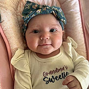 Kinslee joined the competition — help win amazing prizes! baby, infant, smile, headband, floral, cheeks, clothing, sitting, seat, pattern, pastel, cute, portrait, child, young, face, soft, indoors, person, sweet