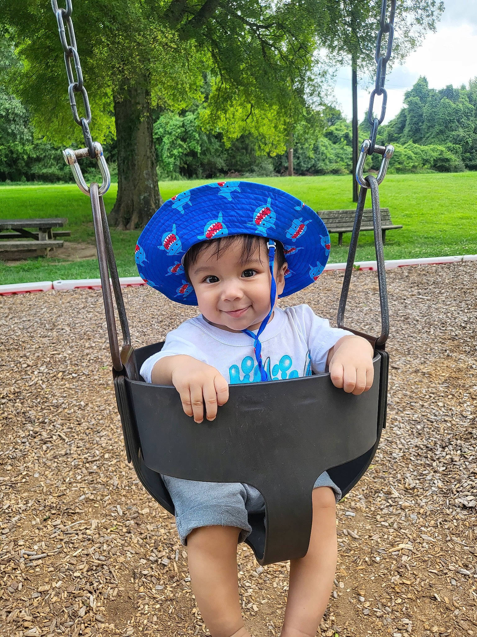 Dario joined the competition — help win amazing prizes! baseball_cap, bicycle_helmet, cap, electric_blue, face, fun, grass, green, happy, hat, headwear, joy, leisure, outdoor_play_equipment, person, plant, playground, recreation, shade, sun_hat