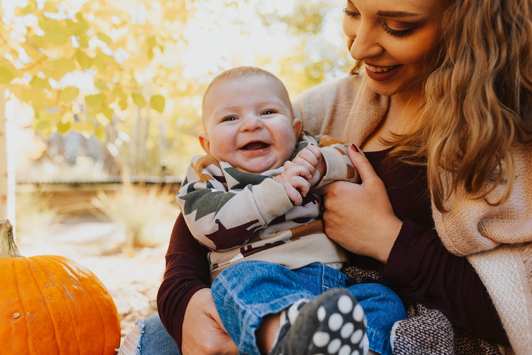 Emerson joined the competition — help win amazing prizes! baby, baby_toddler_clothing, calabaza, child, face, fun, gesture, grass, happy, head, headwear, interaction, joy, leisure, people, people_in_nature, person, photograph, playing_with_kids, pumpkin