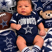 Jeyden joined the competition — help win amazing prizes! baby, infant, child, portrait, sitting, sports_fan, football, american_football, dallas_cowboys, team_jersey, helmet, teddy_bear, blanket, bib, socks, star_pattern, navy_blue, indoor, smiling, sports_merchandise