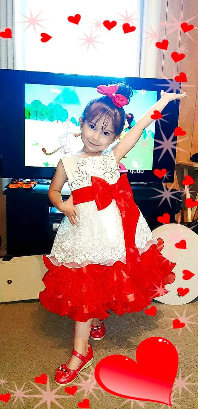 Dianna joined the competition — help win amazing prizes! child, child_model, clothing, cosplay, costume, dancer, dress, event, fun, performance, person, red, smile, talent_show, toddler