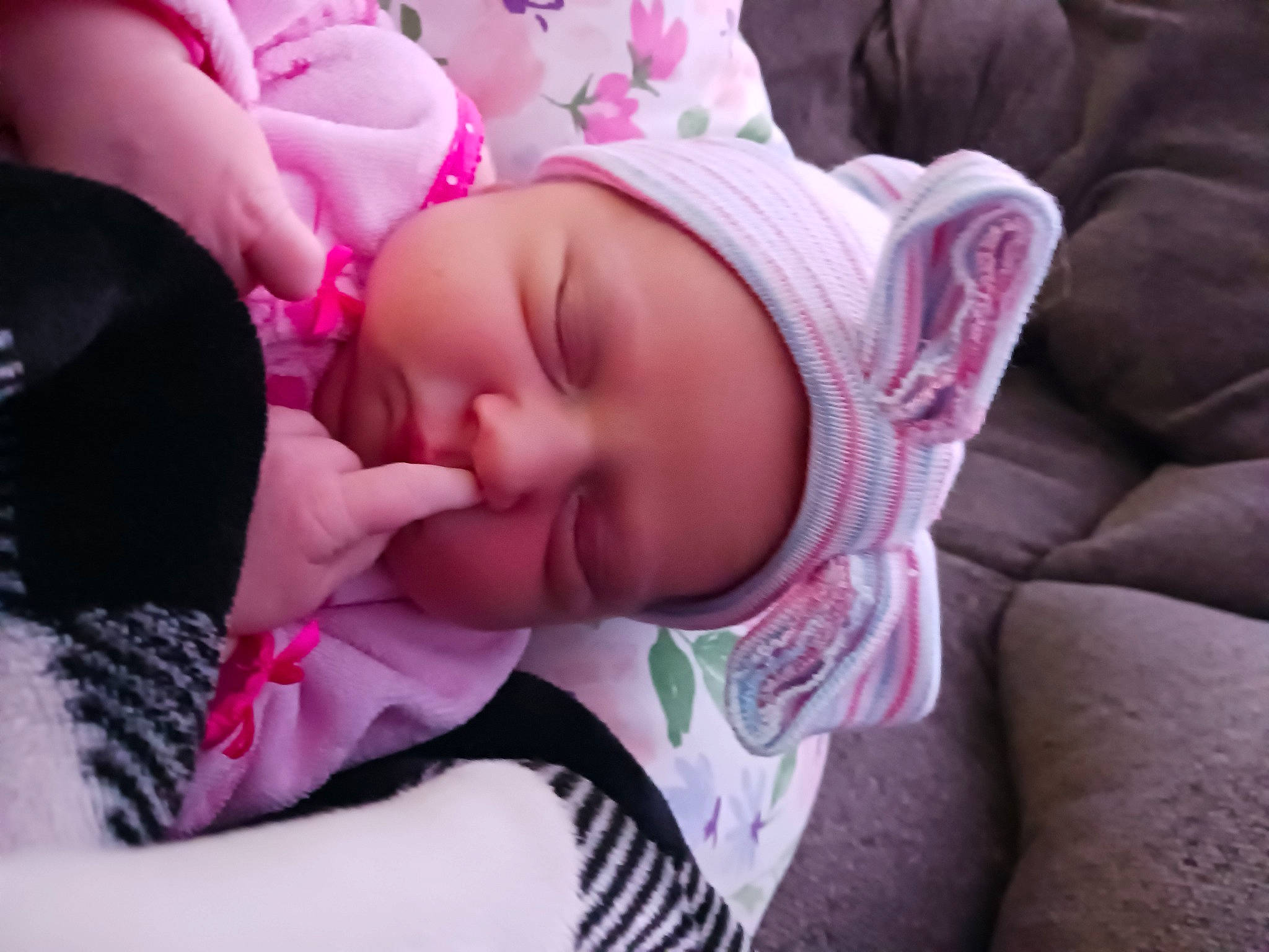 Peighton is registered to the contest to win money with this photo: baby, baby_products, baby_sleeping, baby_toddler_clothing, cheek, chin, comfort, ear, eye, eyelash, finger, headwear, iris, lip, mouth, nose, person, pink, purple, skin