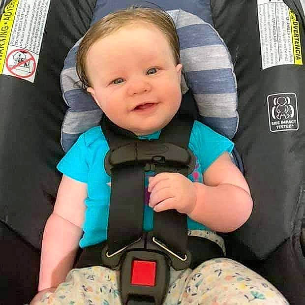 Kinlee is registered to the contest to win money with this photo: auto_part, baby, baby_carriage, baby_carrier, baby_in_car_seat, baby_products, car_seat, car_seat_cover, child, comfort, person, product, seat_belt, toddler