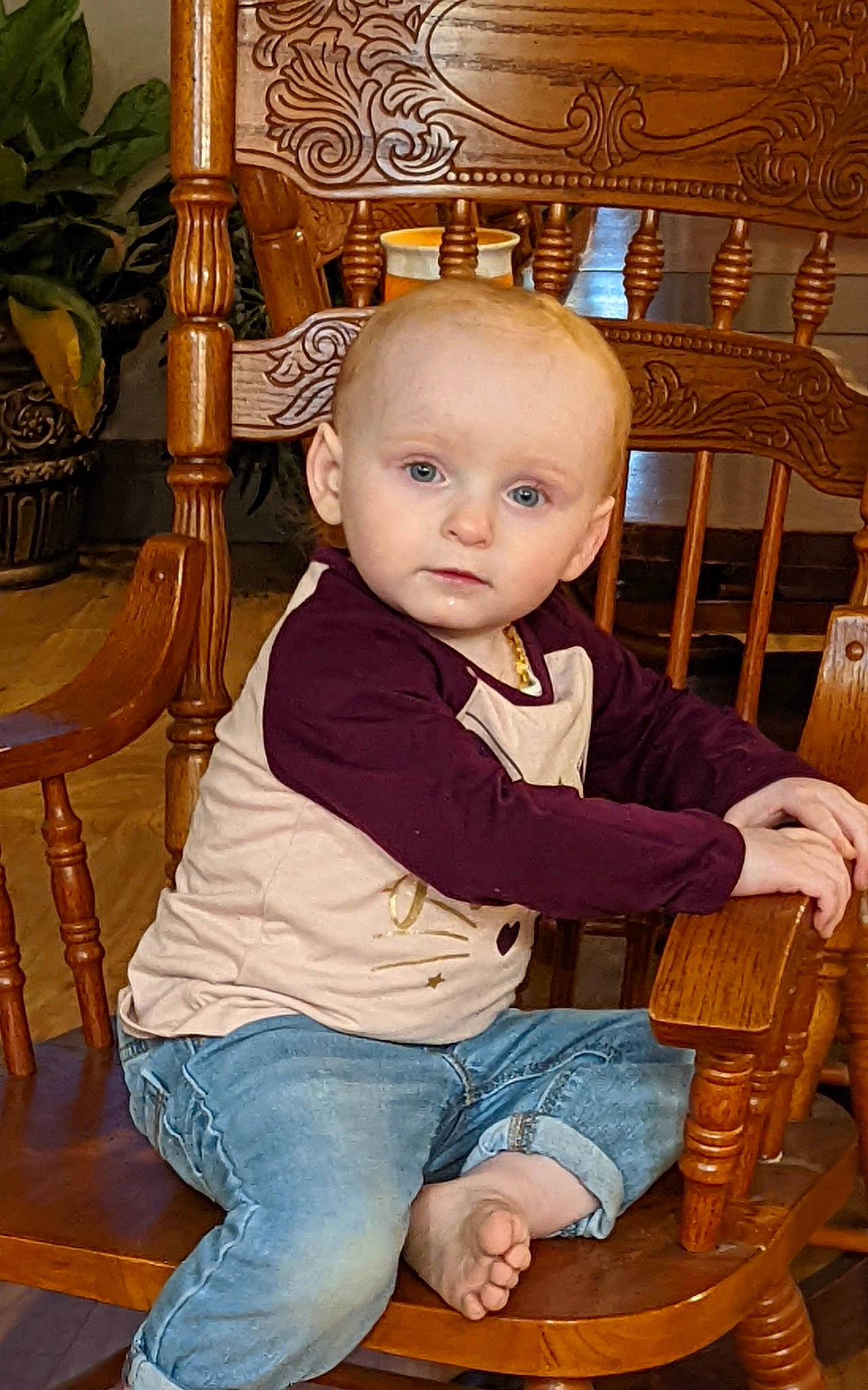 Emilia joined the competition — help win amazing prizes! baby, baby_toddler_clothing, chair, cheek, child, comfort, flooring, fun, hardwood, houseplant, lap, organ, person, plant, product, room, sitting, standing, toddler, varnish