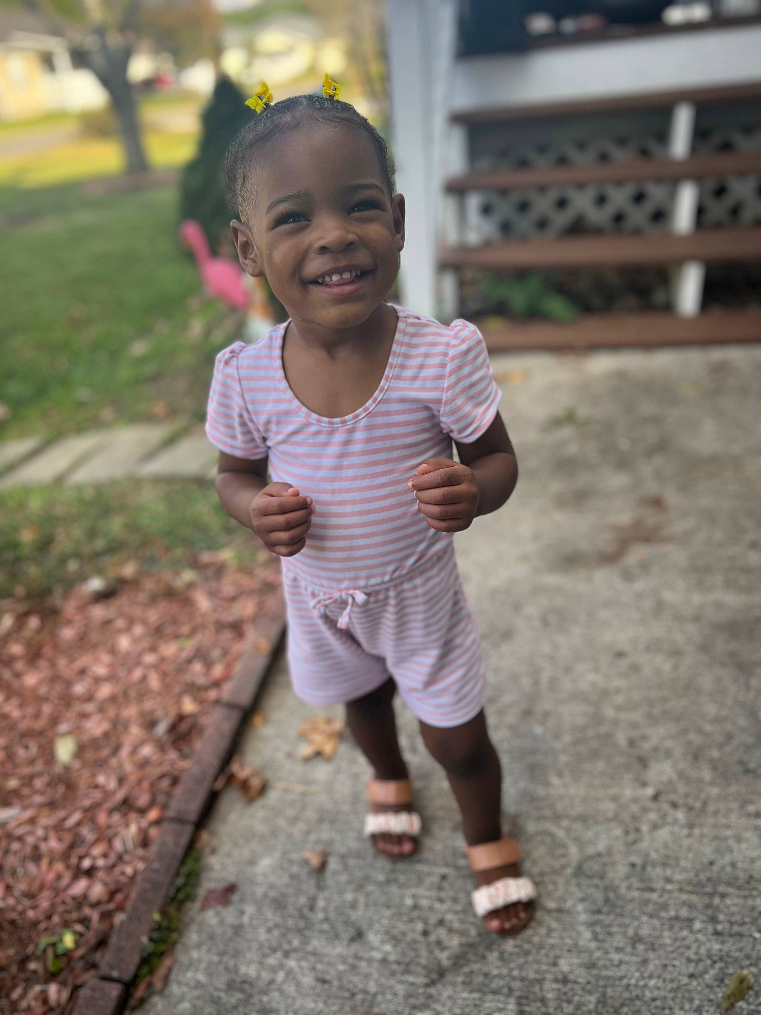 Londynn joined the competition — help win amazing prizes! baby, child, face, fun, gesture, grass, happy, head, joy, leisure, person, plant, recreation, road, sandal, shorts, skin, smile, temple, toddler