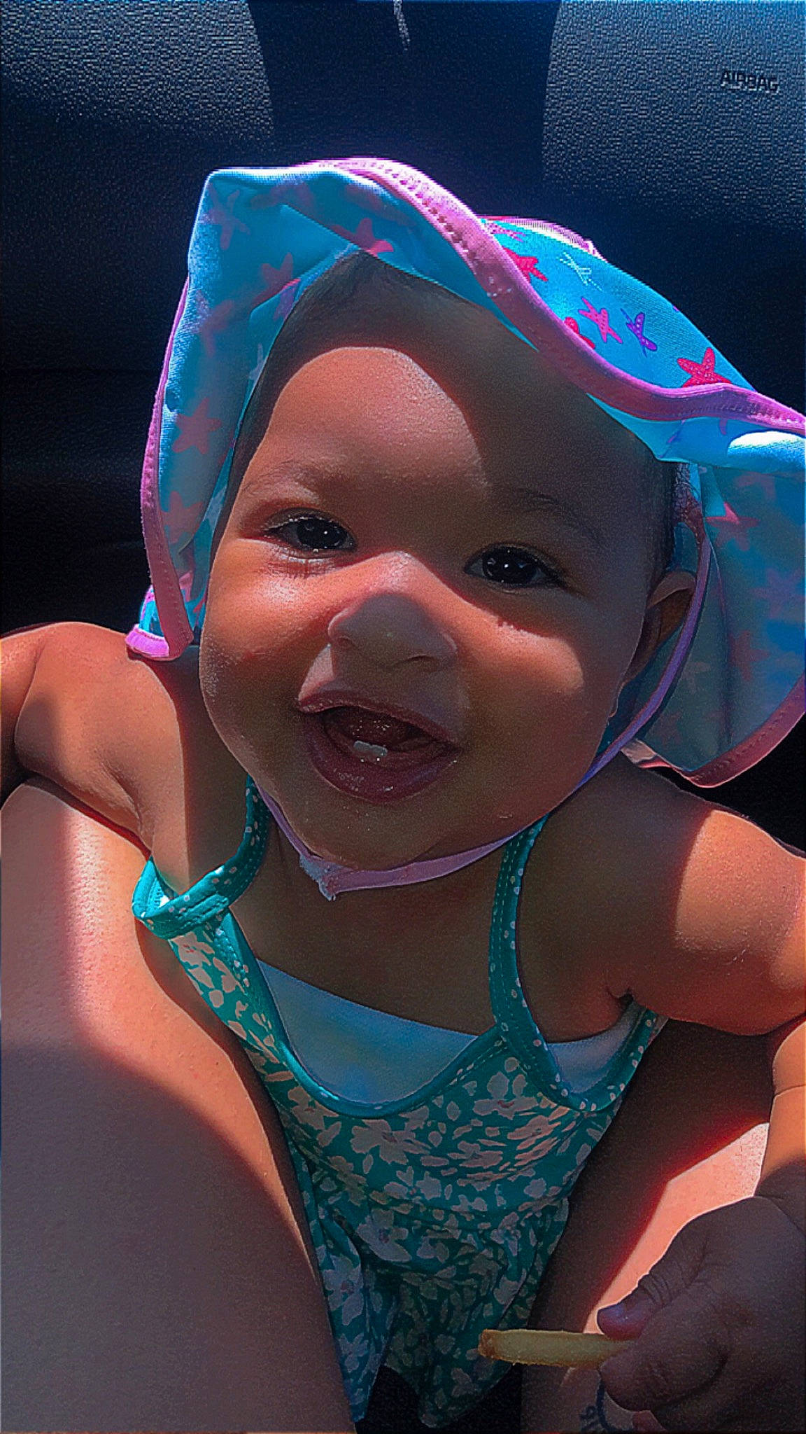 Atienna joined the competition — help win amazing prizes! azure, baby, baby_toddler_clothing, child, cool, electric_blue, event, facial_expression, fashion_accessory, fun, hairstyle, happy, hat, head, headwear, magenta, person, pink, purple, skin