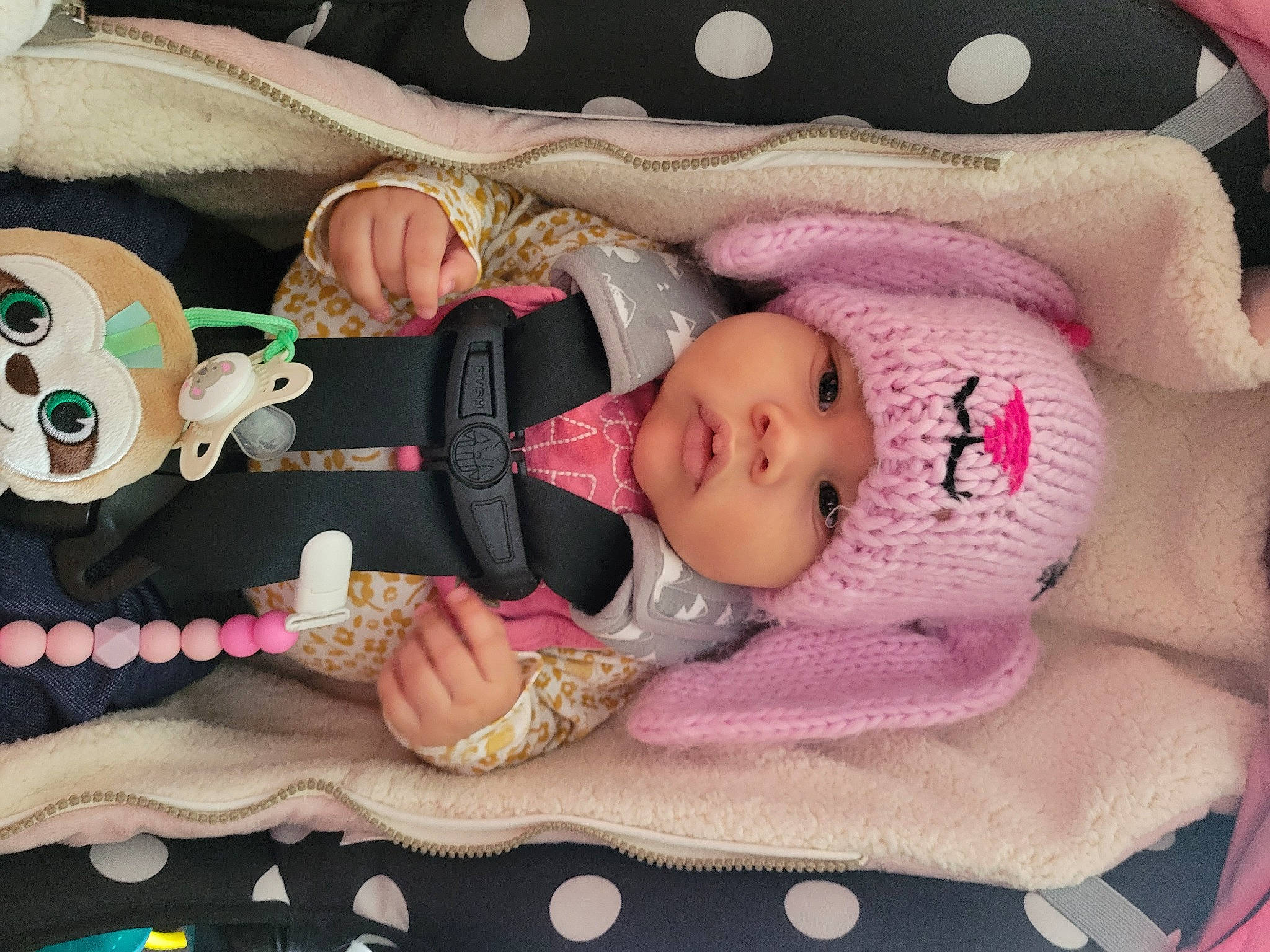 Gabriela joined the competition — help win amazing prizes! baby, baby_products, baby_toddler_clothing, baby_toys, brown, cheek, child, comfort, doll, eye, eyelash, headgear, headwear, iris, linens, organ, person, pink, skin, textile