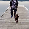 Ode a rejoint le concours — aidez-le/la à gagner de superbes lots ! animal, boardwalk, calm, casual_clothing, dock, dog, hat, lake, leisure, man, nature, outdoor, overcast, pet, reflection, scenic, shoes, travel, walking, water