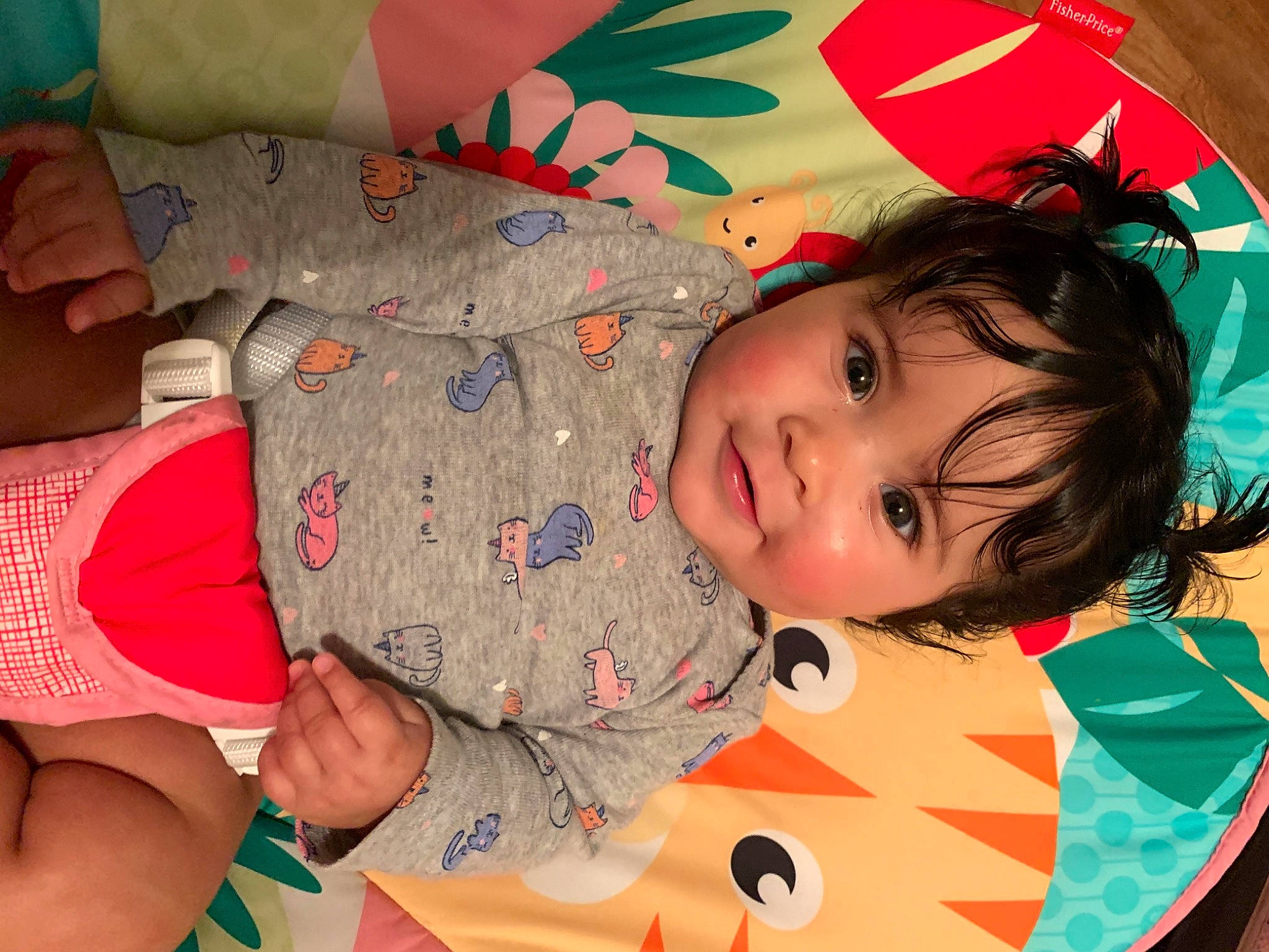 Anastasia joined the competition — help win amazing prizes! baby, baby_toddler_clothing, beauty, cheek, child, comfort, facial_expression, fun, green, happy, pattern, person, pink, red, room, skin, sleeve, smile, textile, toddler