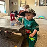 Titus joined the competition — help win amazing prizes! toddler, child, toy_airplane, table, cap, green_clothing, car_toy, girl, indoor, carpet, home_decor, wall_art, window, backpack, boots, plastic_container, carpeted_floor, person, play, casual