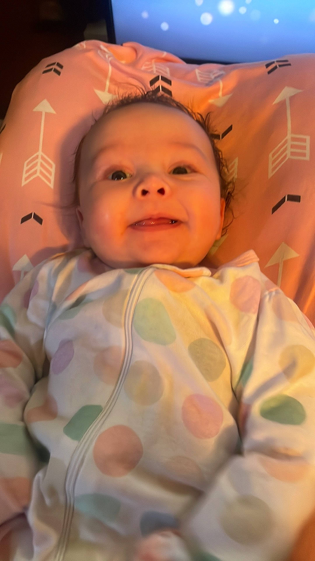 Raelynn joined the competition — help win amazing prizes! baby, bed, bedtime, cheek, child, comfort, fun, happy, linens, mouth, pattern, person, pink, product, room, skin, sleeve, smile, textile, thumb