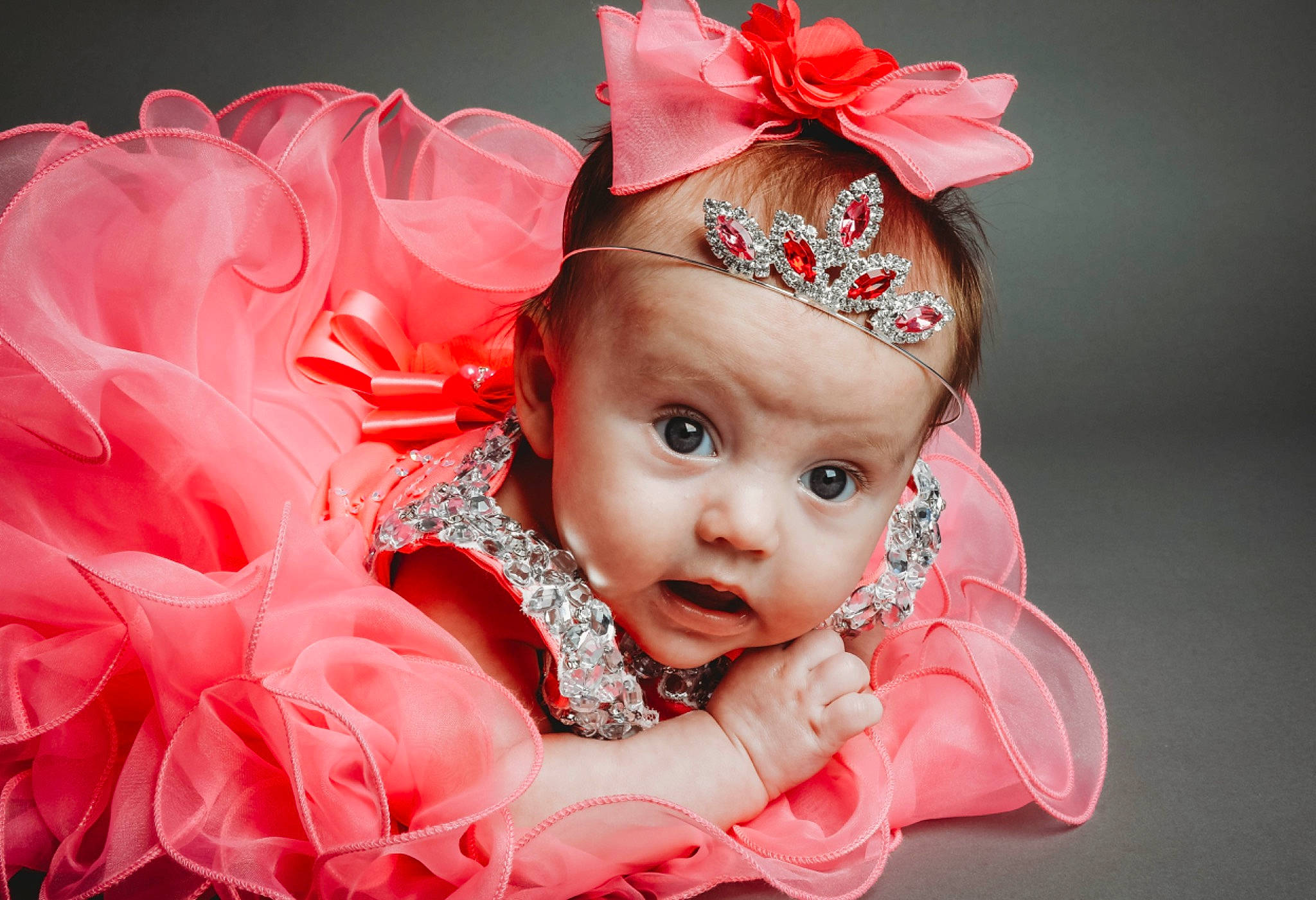Raelynn joined the competition — help win amazing prizes! baby, baby_toddler_clothing, costume_hat, crown, embellishment, event, eyelash, fashion_accessory, fun, hair_accessory, happy, headband, headgear, headpiece, jewellery, magenta, peach, person, petal, pink