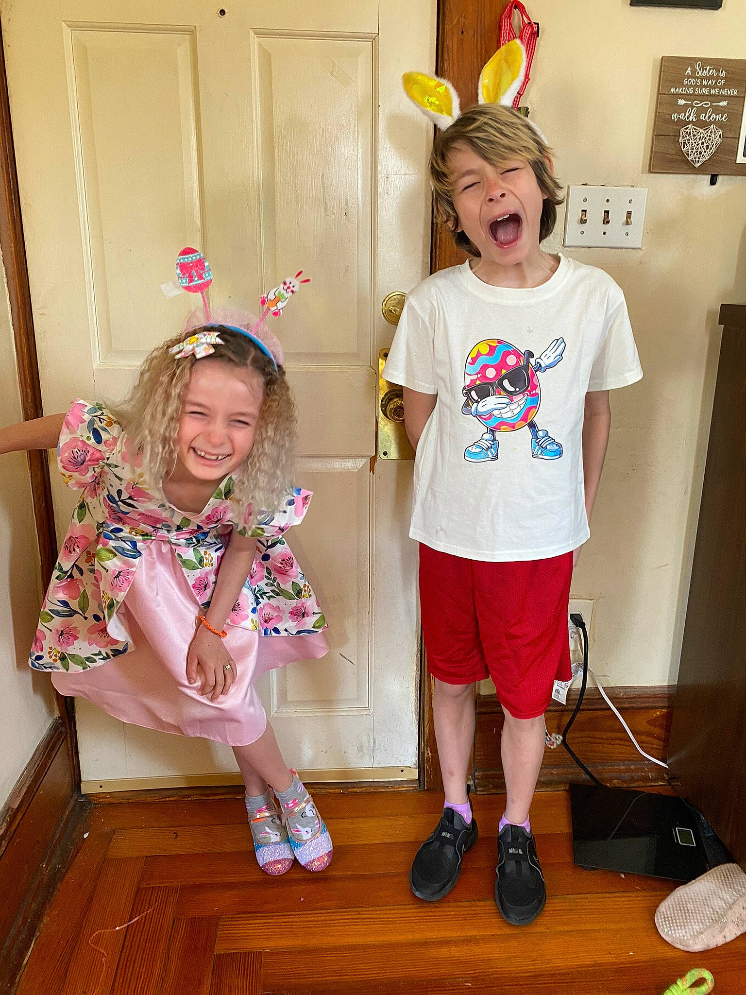 Aleigha is registered to the contest to win money with this photo: child, eyewear, flooring, fun, happy, hardwood, joy, knee, person, room, shoe, smile, sneakers, standing, t_shirt, thigh, toddler, varnish, white, wood