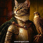 Cola is registered to the contest to win money with this photo: cat, falcon, armor, cloak, portrait, regal, animal, bird, medieval, costume, gold, ornate, pet, feline, feathers, majestic, noble, statue, background, indoor
