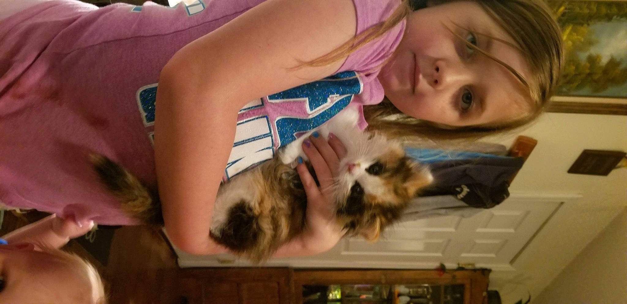 Kiss is registered to the contest to win money with this photo: brown_hair, carnivore, child, companion_dog, dog_breed, fawn, felidae, fun, fur, happy, human_leg, mammal, small_to_medium_sized_cats, smile, sporting_group, thigh, toddler, vacation, vertebrate, whiskers