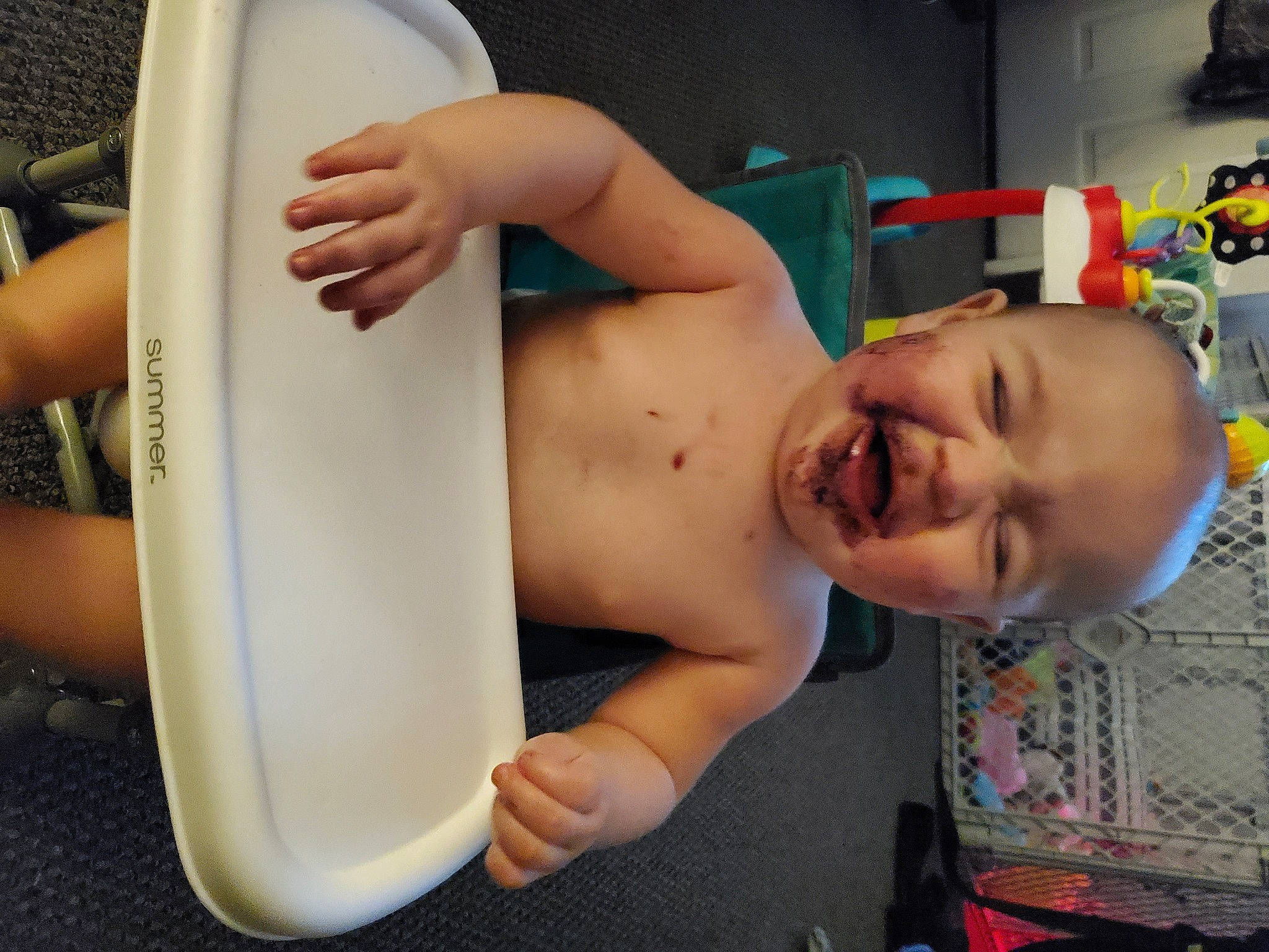 Zara joined the competition — help win amazing prizes! abdomen, baby, barechested, bathing, chest, child, drinkware, elbow, fun, gadget, human_body, human_leg, joint, neck, person, plastic, room, shoulder, smile, toddler