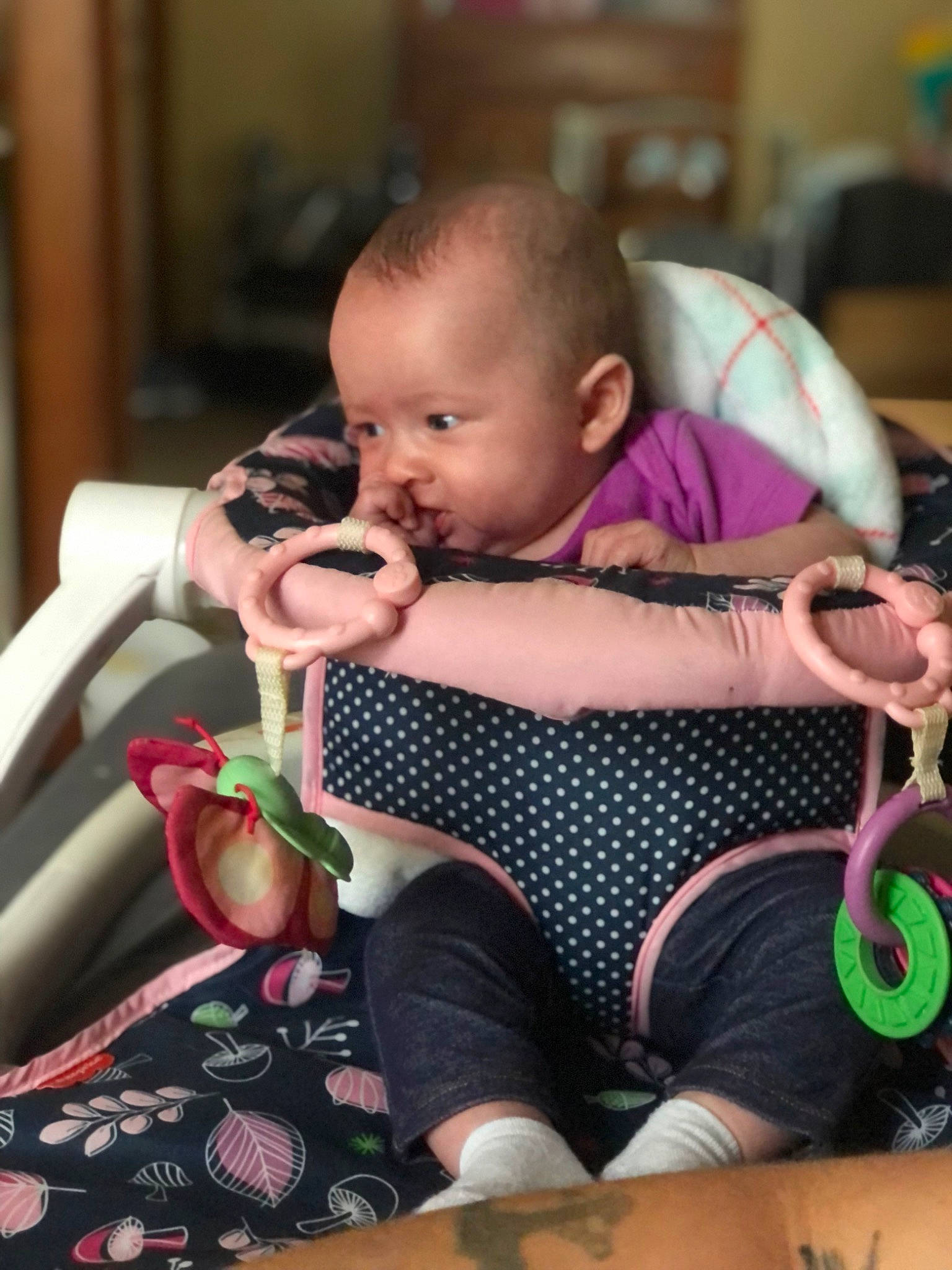 Amelia joined the competition — help win amazing prizes! baby, baby_carriage, baby_products, baby_safety, baby_toddler_clothing, bib, chair, cheek, child, comfort, fun, happy, pattern, people, person, personal_protective_equipment, sitting, skin, sock, thigh