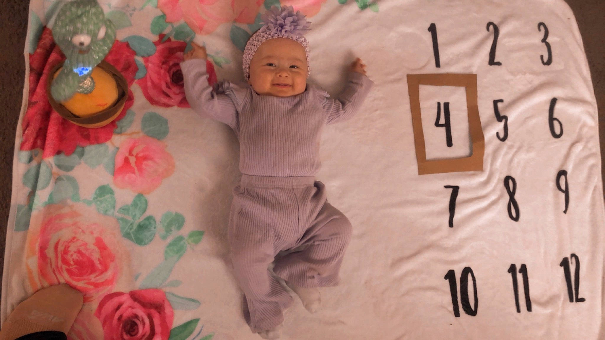 Amelia joined the competition — help win amazing prizes! art, baby, child, doll, event, flower, font, happy, headwear, linens, peach, person, petal, pink, room, rose, rose_family, rose_order, stuffed_toy, toddler