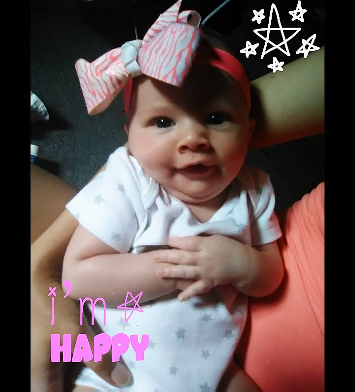 Aubri is registered to the contest to win money with this photo: baby, baby_laughing, baby_toddler_clothing, beauty, cheek, child, cool, daughter, fashion_accessory, hair_accessory, happy, head, headband, headgear, person, photo_caption, pink, product, skin, smile