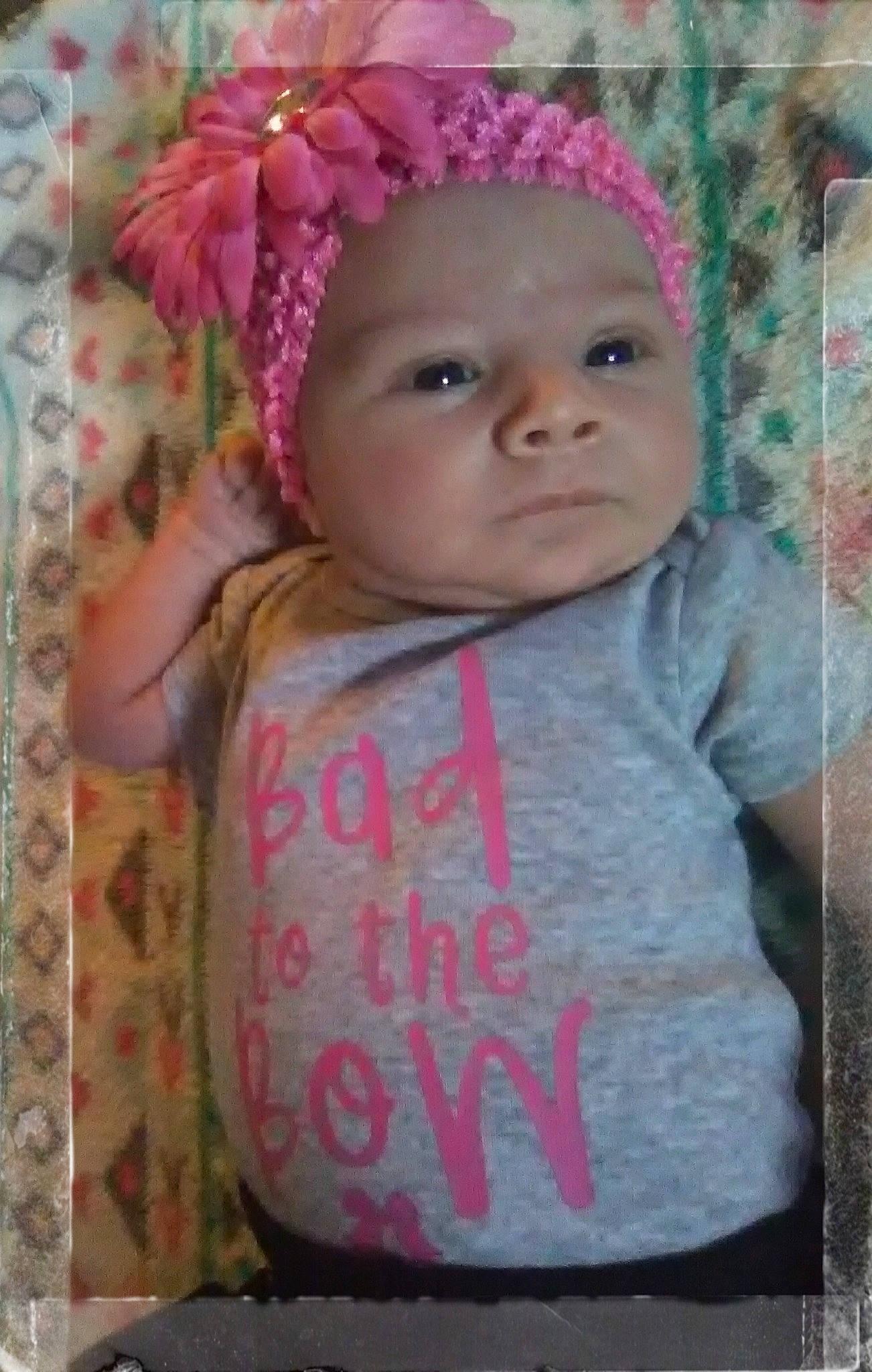 Aubri is registered to the contest to win money with this photo: baby, baby_products, baby_toddler_clothing, cheek, child, hair_accessory, headgear, magenta, person, pink, product, textile, toddler