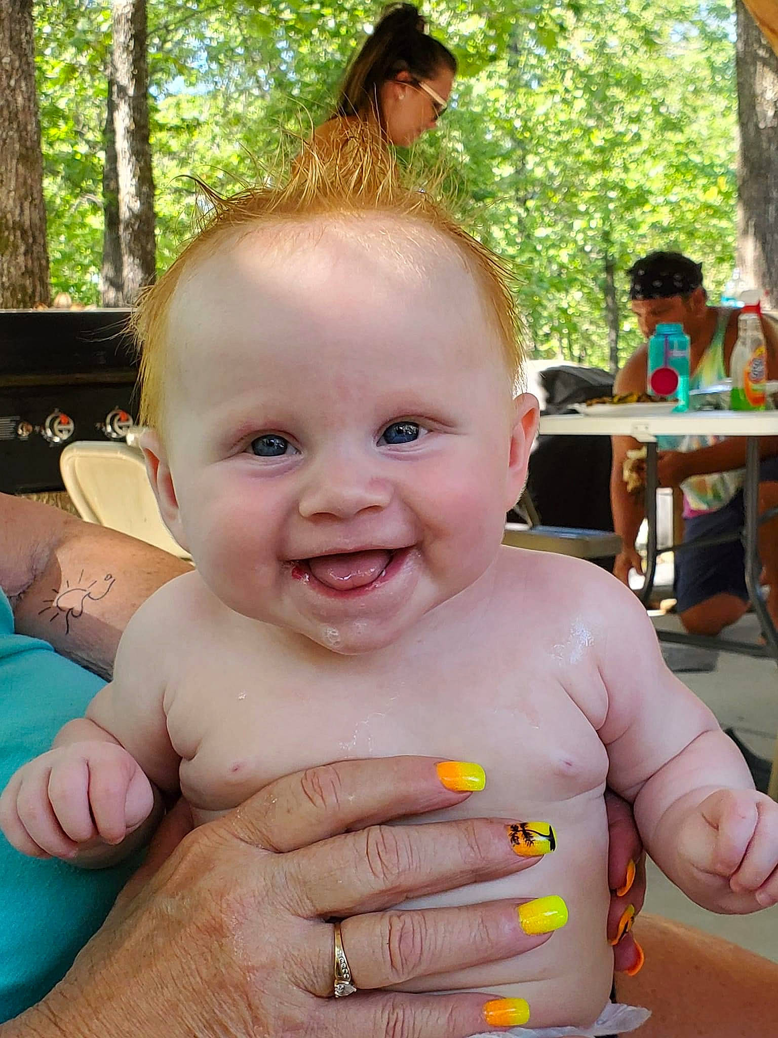 Magnolia joined the competition — help win amazing prizes! baby, cheek, face, facial_expression, finger, gesture, green, hand, happy, head, joy, leisure, lip, people_in_nature, person, pink, skin, smile, summer, thumb