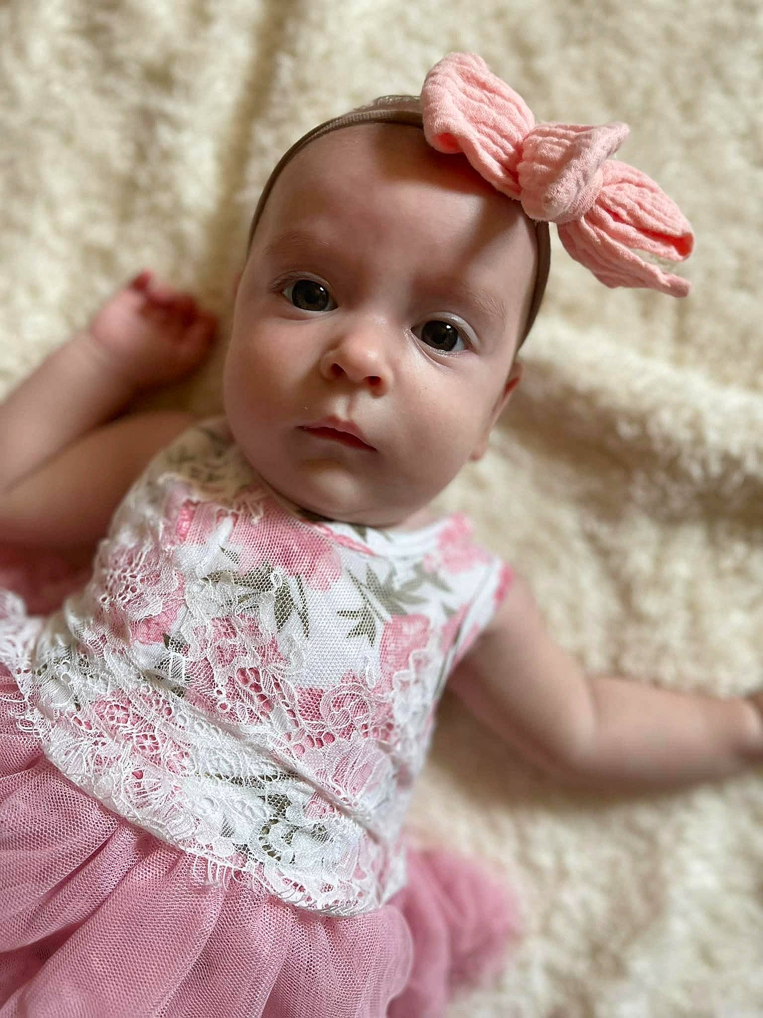 Aubrie joined the competition — help win amazing prizes! baby, baby_toddler_clothing, beauty, cheek, child, dress, eye, face, facial_expression, grass, happy, iris, linens, lip, nose, person, pink, skin, sleeve, toddler