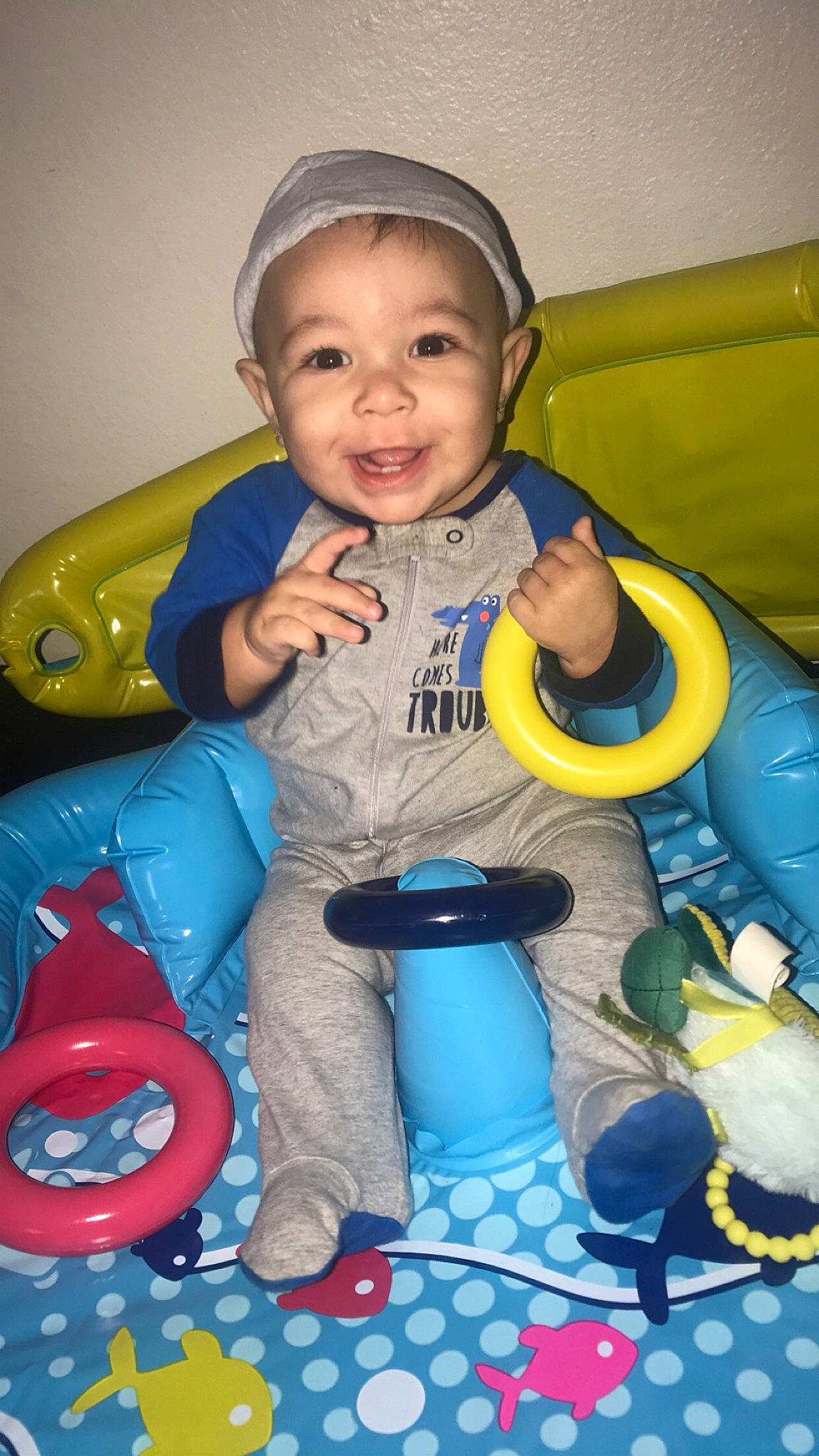 Jadiel joined the competition — help win amazing prizes! baby, baby_products, baby_toddler_clothing, baby_toys, blue, cap, child, comfort, electric_blue, eye, fun, happy, joy, person, plastic, play, product, recreation, sitting, smile