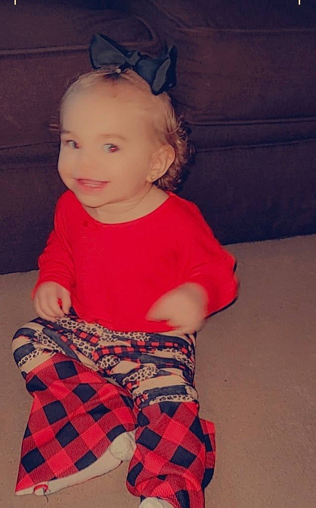 Sandy joined the competition — help win amazing prizes! baby, baby_toddler_clothing, comfort, cool, dress, floor, happy, head, knee, mammal, person, pink, plaid, shoulder, skin, sleeve, smile, t_shirt, tartan, thigh