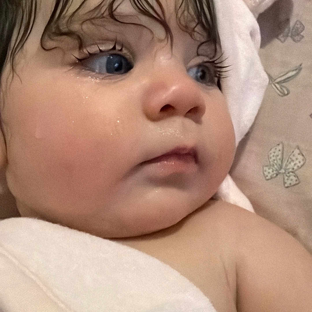 Zimia joined the competition — help win amazing prizes! baby, wet_hair, towel, hooded_towel, blue_eyes, close_up, portrait, child, infant, skin, blanket, cute, soft_texture, sleepy, indoors, newborn, face, expression, eyelashes, pink
