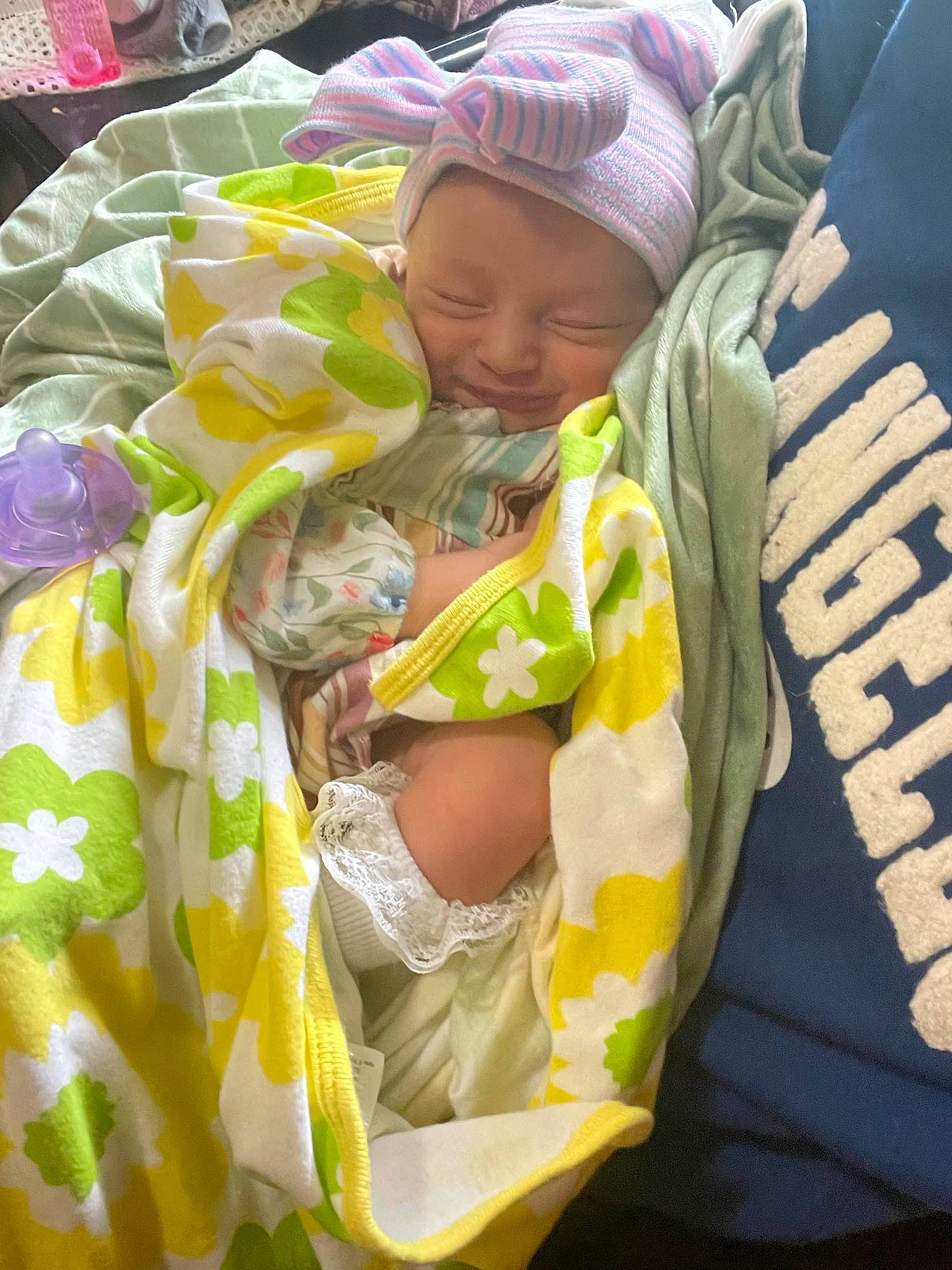 River joined the competition — help win amazing prizes! baby, baby_products, baby_toddler_clothing, child, comfort, event, fun, happy, headwear, linens, pattern, person, plastic_bag, room, sleep, sleeve, smile, t_shirt, toddler