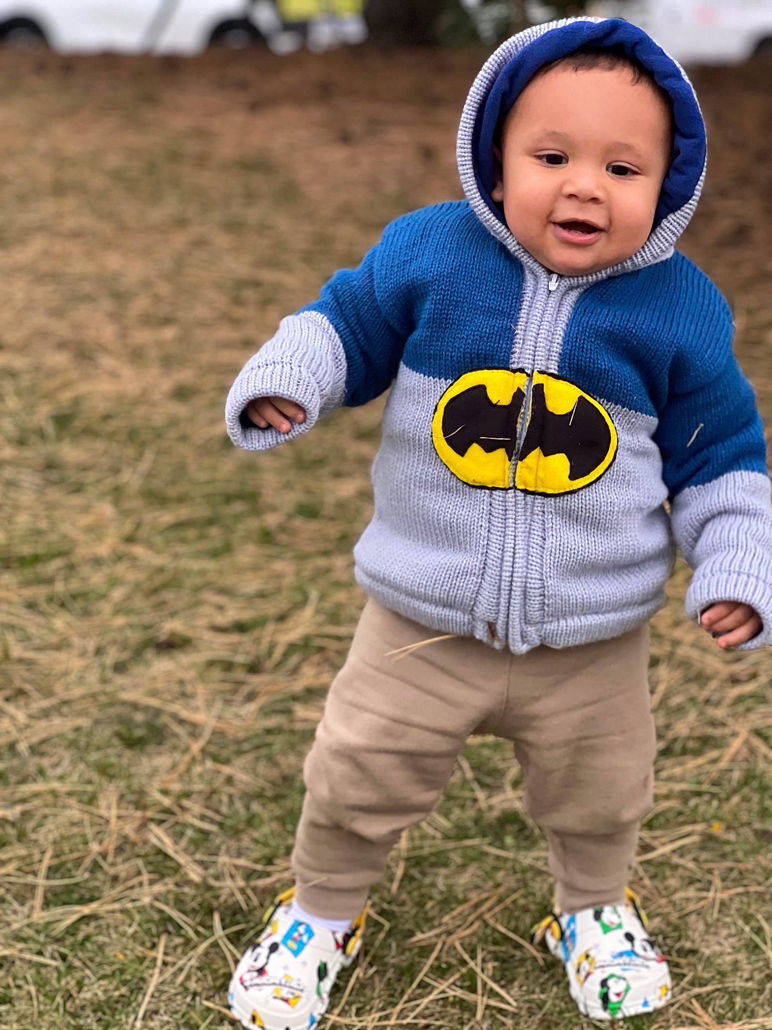 Kairo joined the competition — help win amazing prizes! baby, baby_toddler_clothing, child, clothing, electric_blue, fun, grass, happy, head, joy, pattern, people_in_nature, person, personal_protective_equipment, play, sitting, sleeve, soil, t_shirt, toddler
