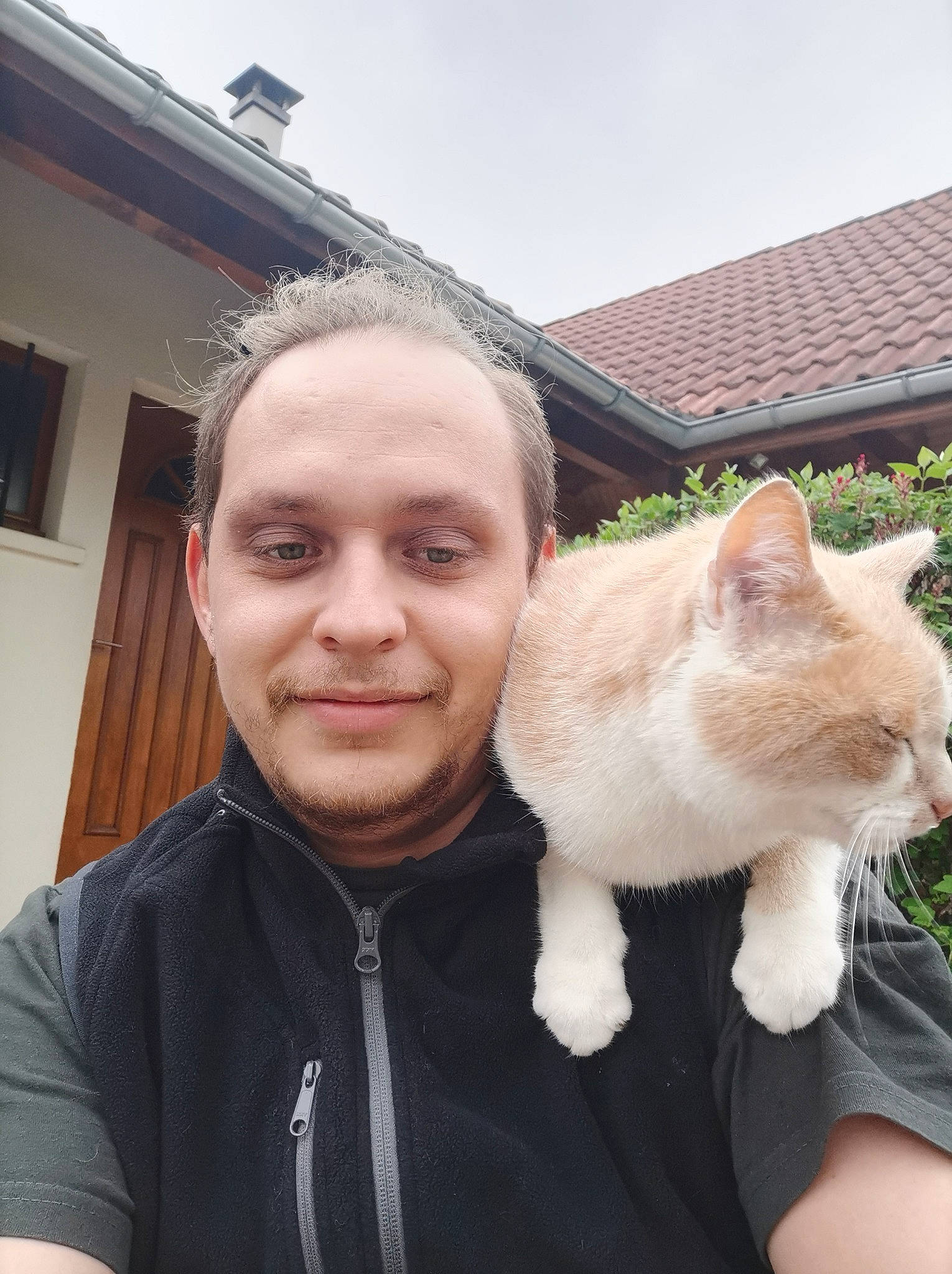 Simba a rejoint le concours — aidez-le/la à gagner de superbes lots ! beard, carnivore, cat, domestic_short_haired_cat, fawn, felidae, fur, gesture, grass, happy, selfie, sky, small_to_medium_sized_cats, smile, snout, tail, vacation, whiskers