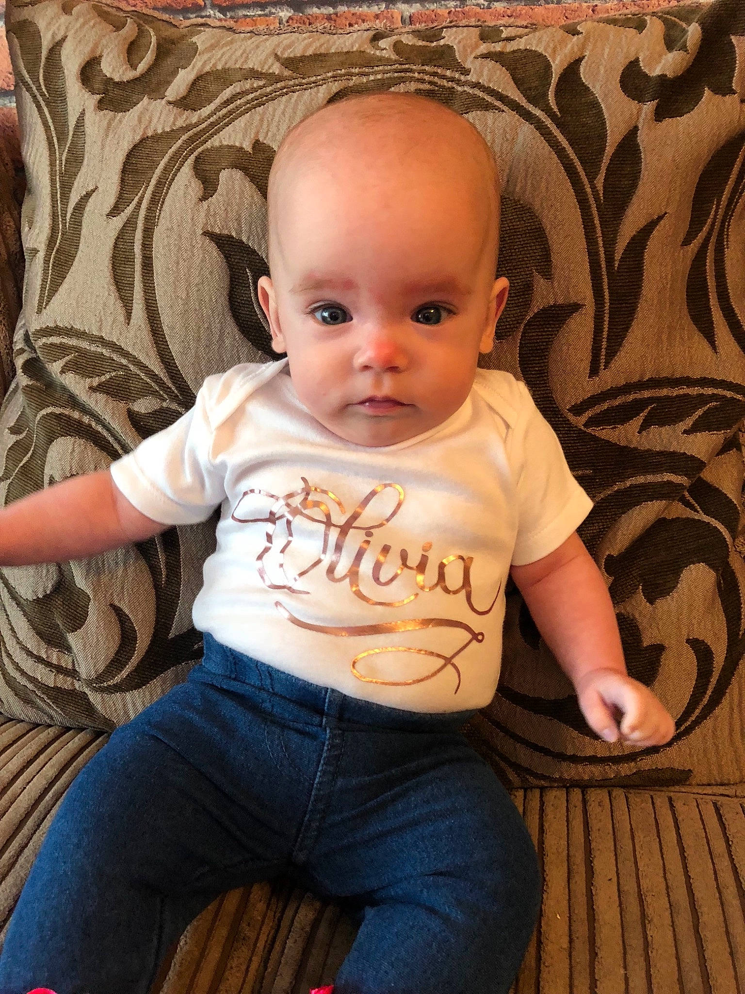 Olivia Rose is registered to the contest to win money with this photo: baby, baby_toddler_clothing, cheek, child, person, sitting, skin, toddler