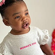 Rai joined the competition — help win amazing prizes! toddler, child, girl, face, hair_bows, pink_bows, striped_shirt, clothing, earrings, portrait, curious_expression, indoor, soft_light, skin, person, cute, young_child, baby_toddler, short_hair, white_background