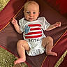 baby, blue_eyes, child, cute, expression, ground, handprint, head, infant, legs, looking_up, onesie, outdoor, person, red_chair, rocks, sitting, skin, small_legs, white_clothing