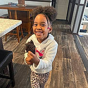 Keyonna is registered to the contest to win money with this photo: bodypart, child, diningtable, face, female, finger, furniture, girl, hand, happy, hardwood, head, indoors, interiordesign, person, photography, portrait, smile, table, wood