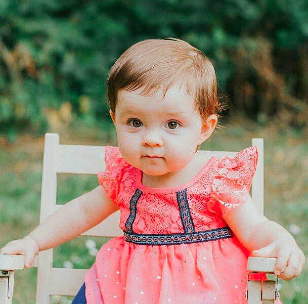 Morgan joined the competition — help win amazing prizes! baby, baby_toddler_clothing, beauty, cheek, child, day_dress, dress, eye, face, grass, happy, one_piece_garment, pattern, peach, people_in_nature, person, photograph, pink, sleeve, summer