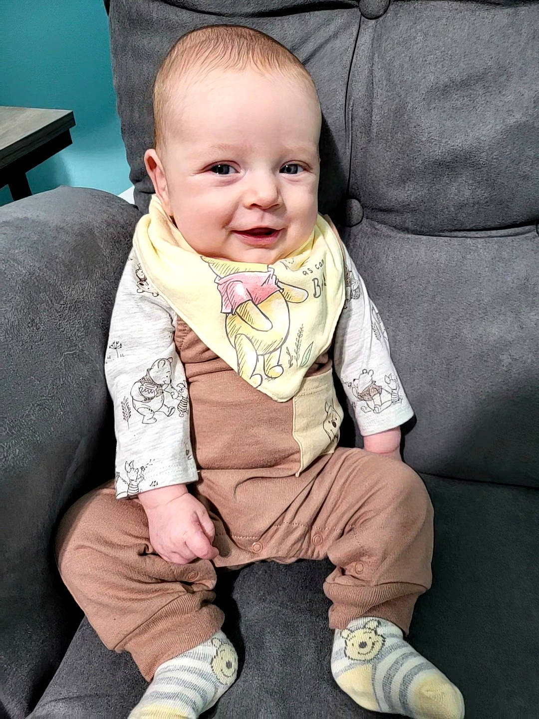 Walker joined the competition — help win amazing prizes! baby, baby_toddler_clothing, cheek, chin, collar, comfort, dress_shirt, eye, finger, flooring, happy, head, human_body, iris, lap, leg, person, sitting, skin, sleeve