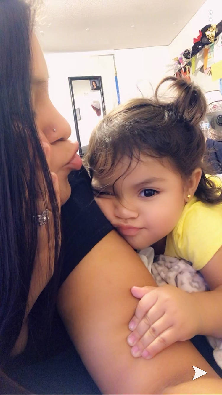 Mia Annalee  is registered to the contest to win money with this photo: baby, beauty, black_hair, cheek, chest, child, daughter, face, hair, long_hair, mother, neck, nose, person, selfie, skin, smile, toddler, trunk