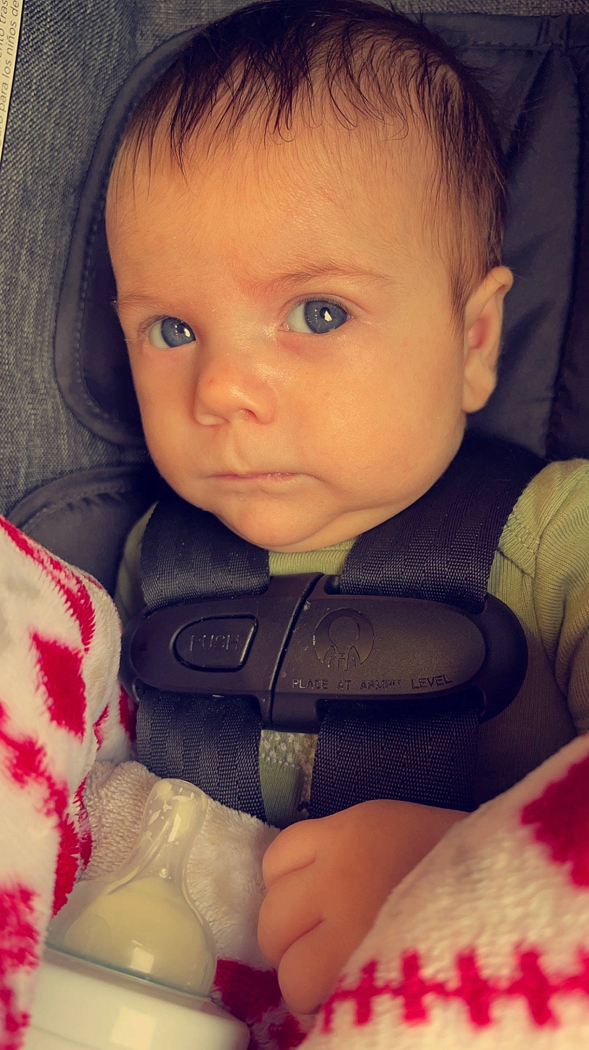 Grayson is registered to the contest to win money with this photo: arm, baby, baby_toddler_clothing, cheek, chin, comfort, cool, ear, eyebrow, eyelash, finger, happy, iris, lip, mouth, nose, person, product, skin, sleeve