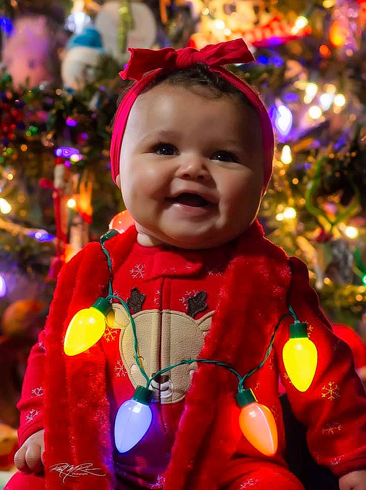 Nyala is registered to the contest to win money with this photo: baby, baby_toddler_clothing, christmas, christmas_decoration, christmas_eve, christmas_lights, christmas_ornament, christmas_tree, conifer, costume_accessory, event, festival, fictional_character, holiday, holiday_ornament, interior_design, ornament, party_supply, person, toddler