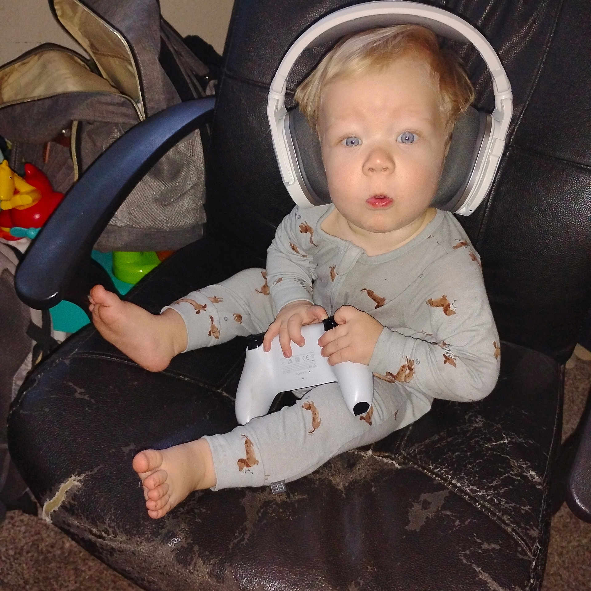 Stevie joined the competition — help win amazing prizes! baby, bodypart, car, car_interior, chair, couch, cushion, electronics, face, finger, furniture, hand, head, headphones, homedecor, person, photography, portrait, transportation, vehicle